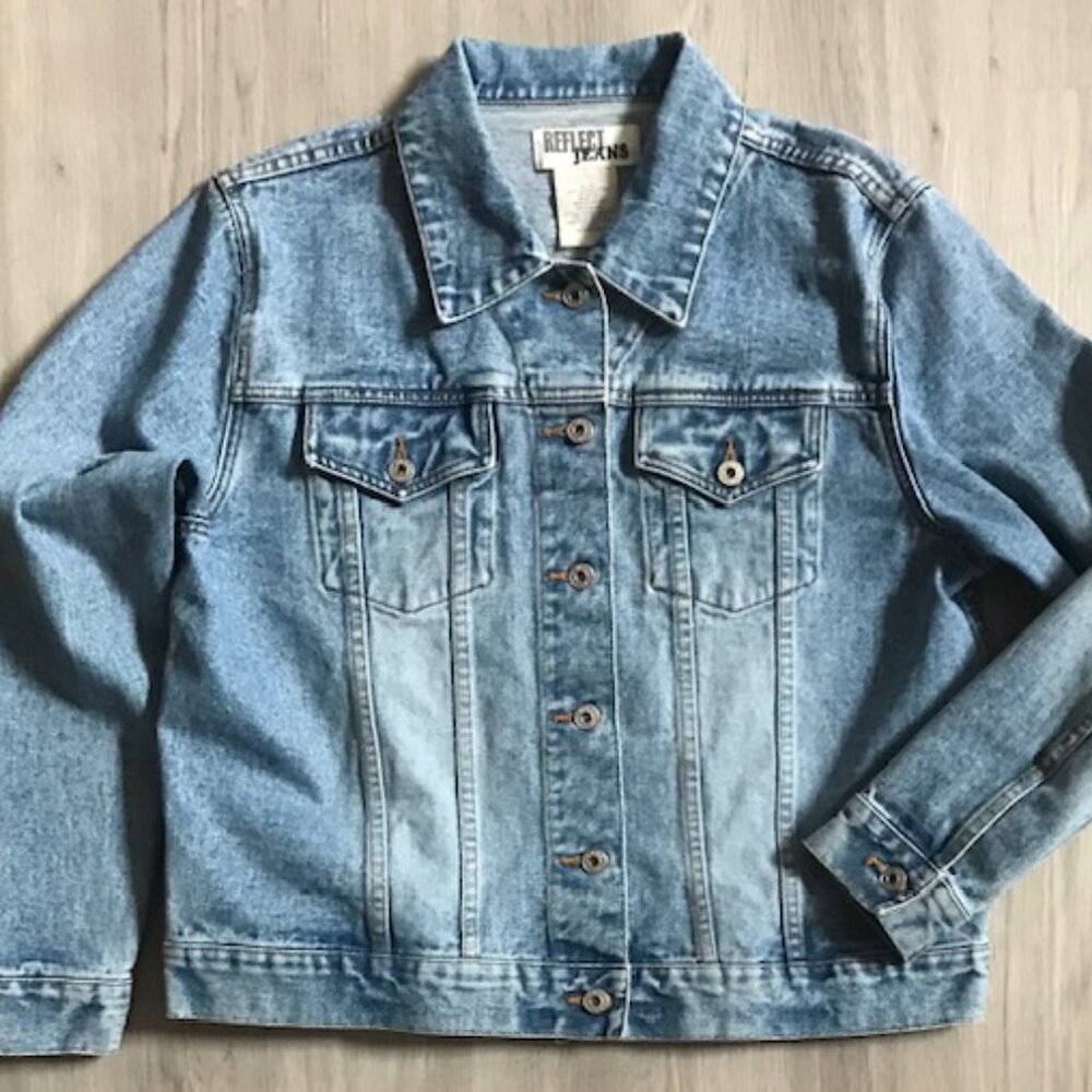 REFLECT JEANS VINTAGE 1990s CASUAL MEDIUM-WASH DENIM JEAN JACKET WOMEN'S SIZE XL